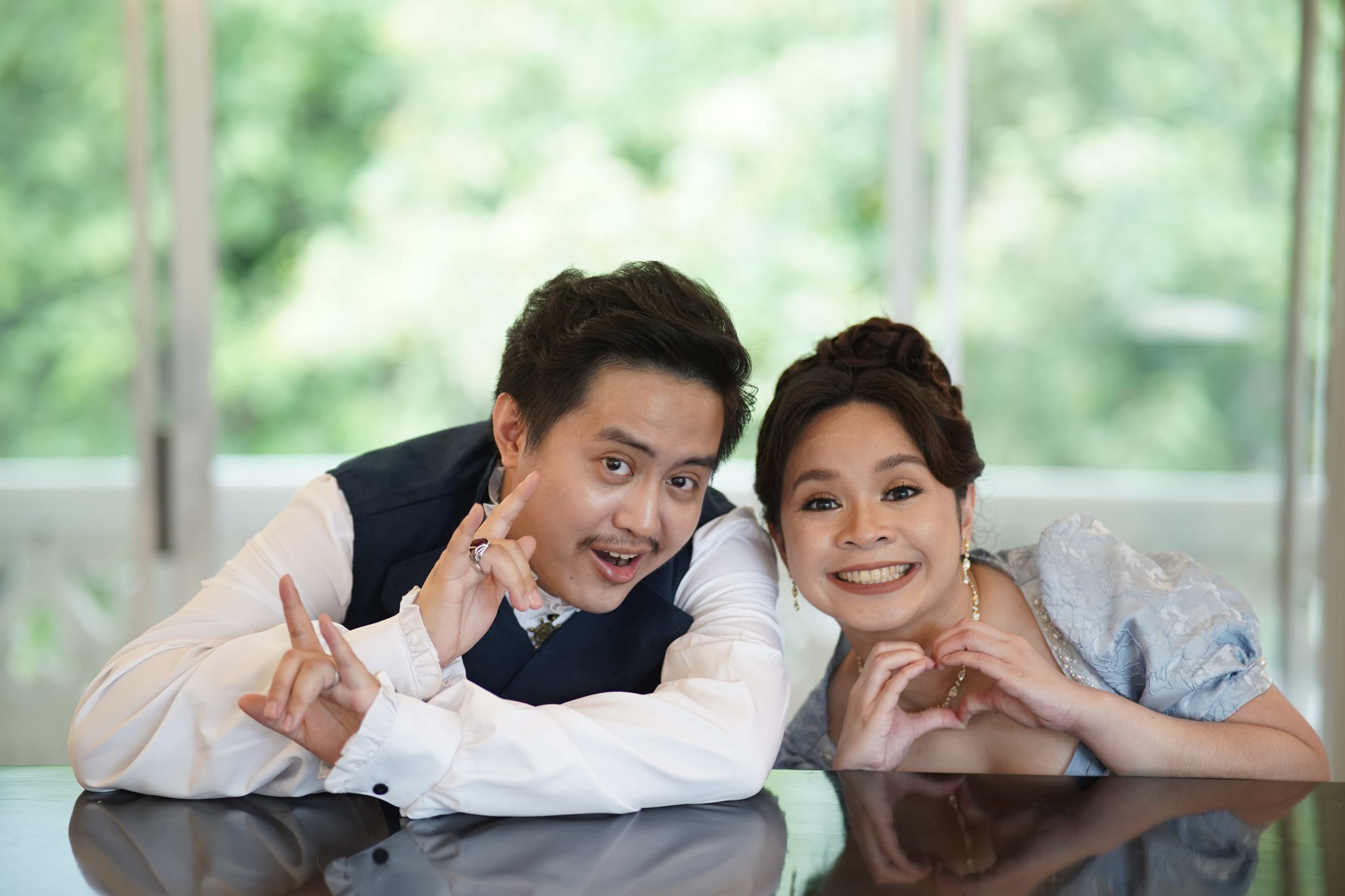 Miko and Jonalyn posed near ornate garden architecture